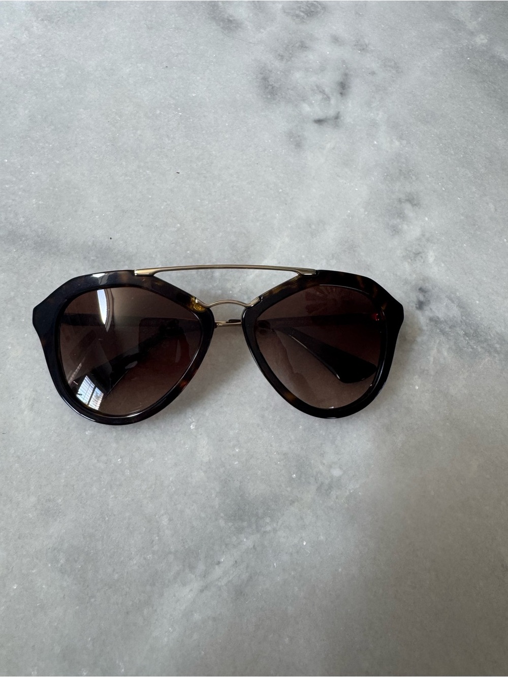 Prada Tortoiseshell Sunglasses with Gold Double Bridge and Brown Lenses